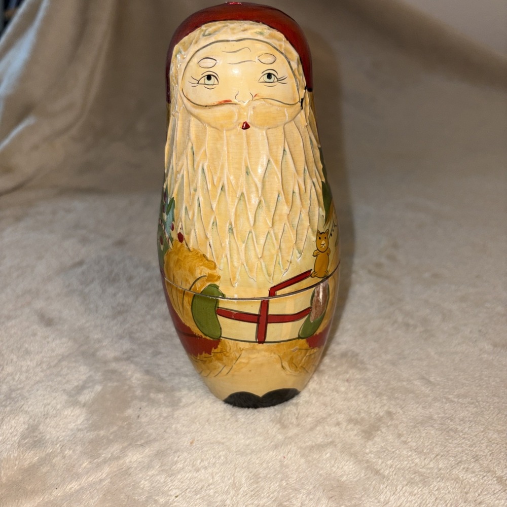 Vintage KURT ADLER Santa Claus Wooden Russian Nesting Dolls Christmas SET 6